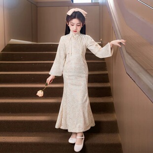 连衣裙女孩生日公主裙秋冬 长袖 女童旗袍2025新款 儿童中国风改良版