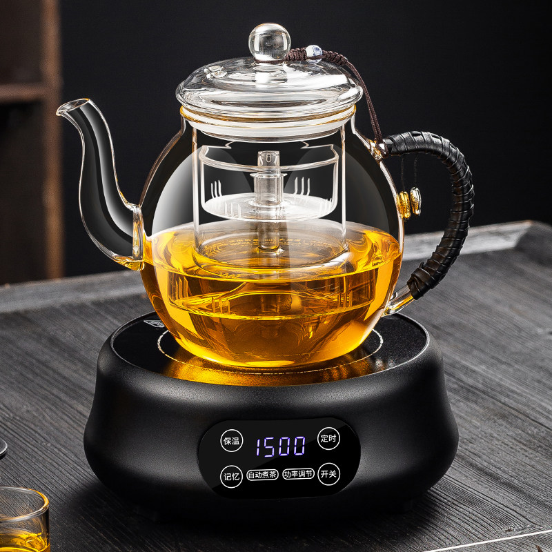 新款加厚防爆玻璃蒸煮一体茶壶电陶炉加热烧水喷淋煮茶器泡具套装