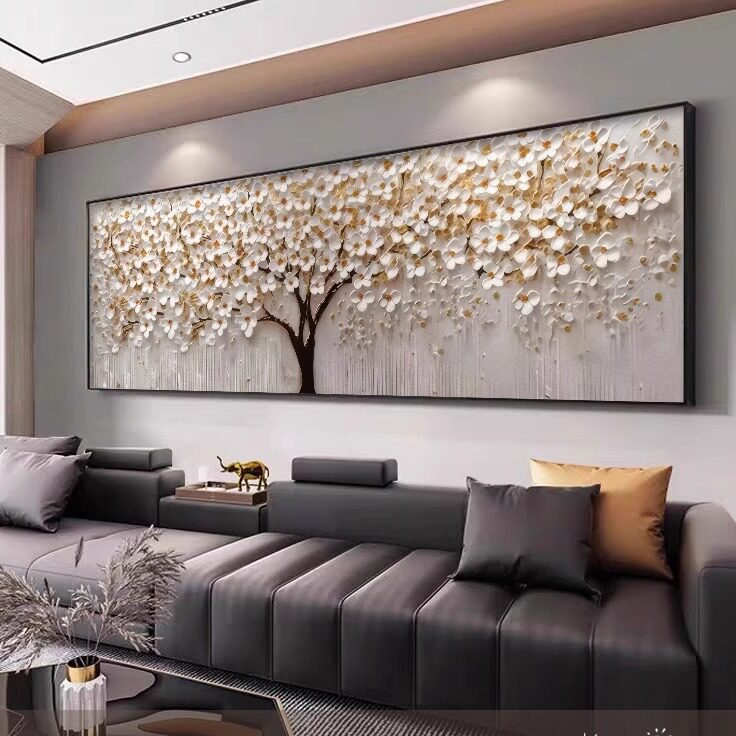 发财树客厅装饰画沙发背景墙画新中式挂画卧室书房办公室壁画油画
