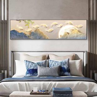 九鱼聚财客厅装饰画轻奢风锦鲤九鱼图沙发背景墙挂画大厅金色壁画