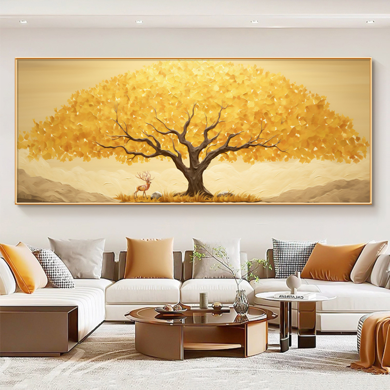发财树客厅装饰画沙发背景墙挂画黄金摇钱树卧室床头好寓意壁画