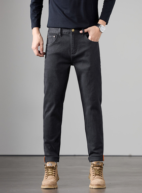 2025新款秋冬季灰色牛仔裤男款修身小直筒轻奢商务休闲男士裤子