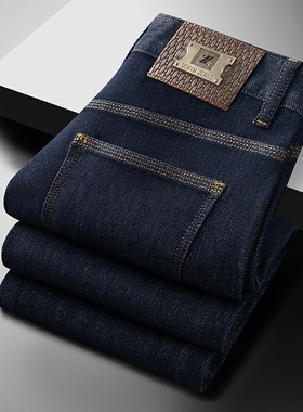 2025新款秋冬高端商务牛仔裤男款修身小直筒休闲弹力潮牌男士裤子