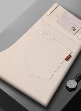 2025新款秋冬香槟色牛仔裤男款修身小直筒休闲弹力潮牌男士裤子