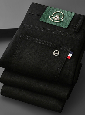 秋冬款欧货新款欧洲站轻奢加厚黑色纯棉长裤弹力修身小直筒裤潮牌