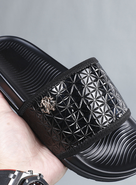 2025新款高端真皮拖鞋男凉拖平底一字拖凉鞋百搭潮牌潮流休闲外穿