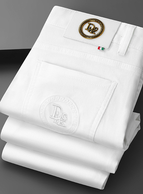 秋冬款欧货新款欧洲站轻奢加厚白色纯棉长裤弹力修身小直筒裤潮牌