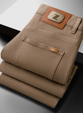 2025新款秋冬季卡其色牛仔裤男款修身小直筒轻奢商务休闲男士裤子