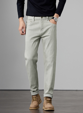 2025新款秋冬季浅灰色牛仔裤男款修身小直筒轻奢商务休闲男士裤子