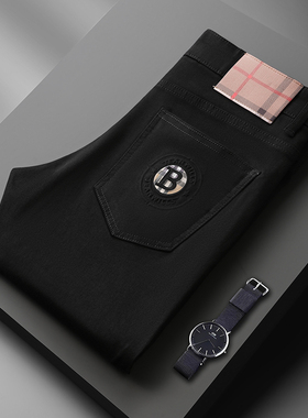 秋冬爆款欧货欧洲站轻奢常规纯棉黑色防褪色长裤弹力修身小直筒裤