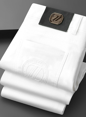 秋冬款欧货新款欧洲站轻奢加厚白色纯棉长裤弹力修身小直筒裤潮牌