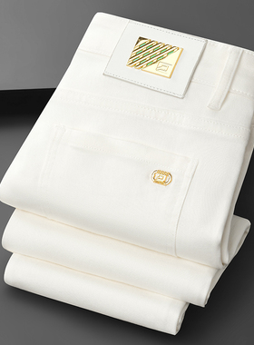 秋冬款欧货新款欧洲站轻奢加厚白色三防长裤弹力修身小直筒裤潮牌