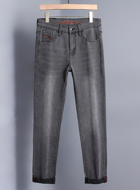 2025新款秋冬季男士牛仔裤修身小脚灰色潮牌休闲弹力百搭牛仔长裤