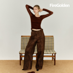 FrieGolden炉2024早秋定制花纹玫瑰面料阔腿牛仔裤女