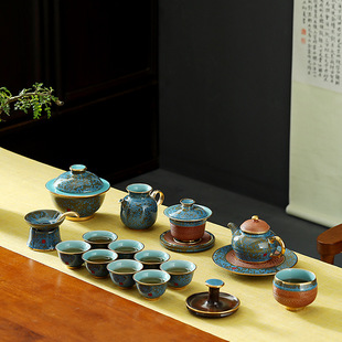 钧御名师跳刀高档陶瓷茶具套组窑变办公室会客厅轻奢茶壶盖碗泡茶