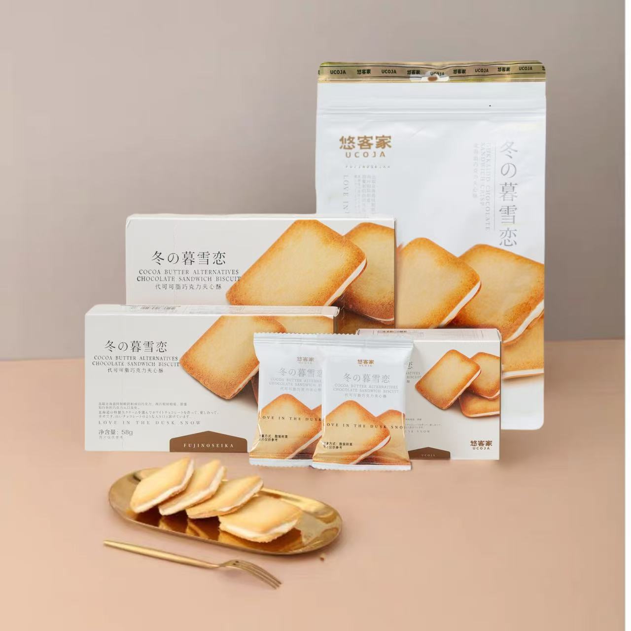 北海道白色恋人平替网红休闲小零食冬暮雪恋草莓味巧克力夹心饼干