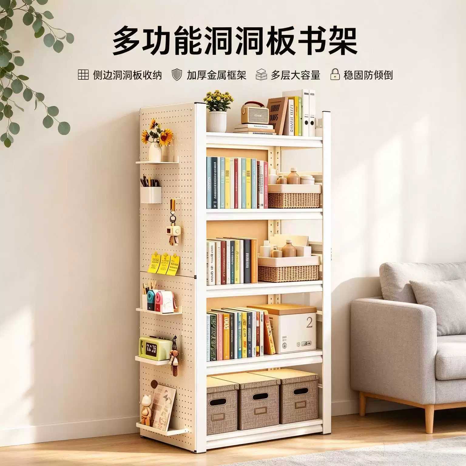 置物架钢制儿童书架用多层储物架一体靠墙落地储物架收纳架子