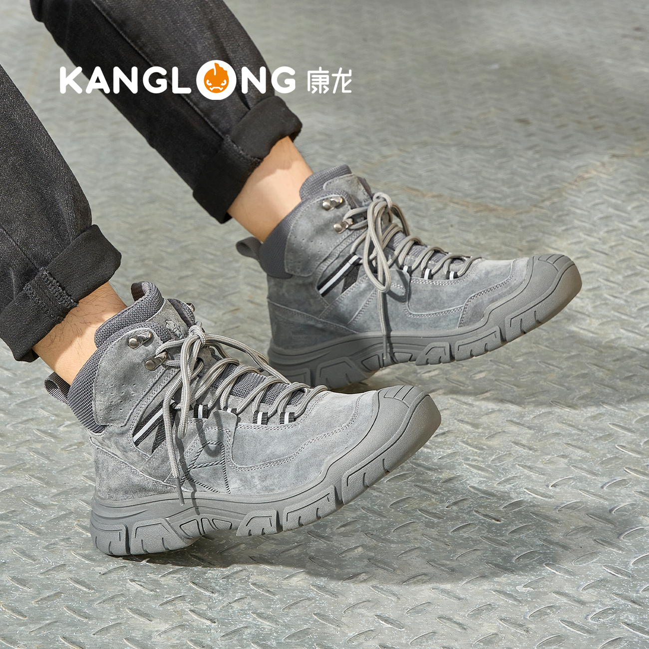 康龙男鞋2025秋冬季新款户外登山工装靴沙漠靴厚底增高帮马丁靴男