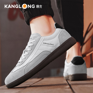康龙男鞋2025新款板鞋男真皮透气软底休闲皮鞋低帮时尚运动鞋
