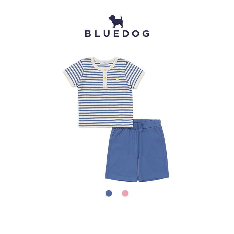 BLUEDOG 韩国蓝狗26SS夏季经典条纹分体套装简约儿童男童女童套装