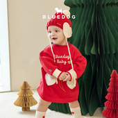 BLUEDOG 韩国蓝狗25FW小童圣诞蓝狗爱心连衣裙女童甜美可爱裙子