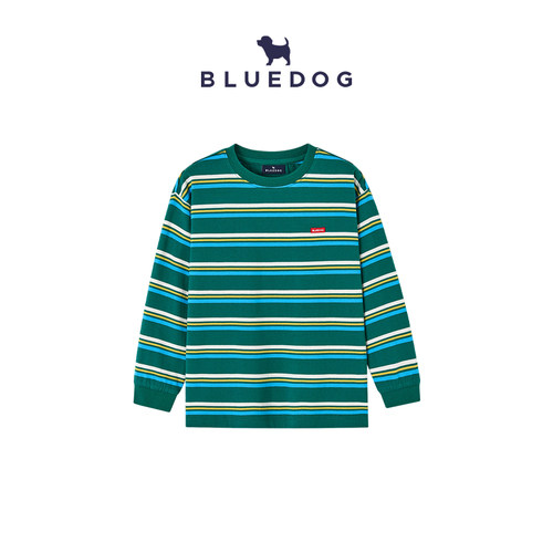 BLUEDOG蓝狗韩国新款秋冬条纹T恤男女童上衣中大童宽松百搭长袖