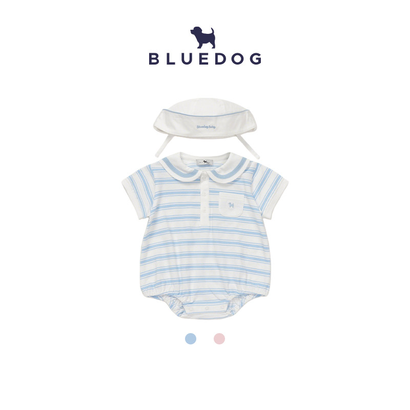 BLUEDOG 韩国蓝狗26SS夏小童清爽海军风三角衣透气条纹轻薄连体衣