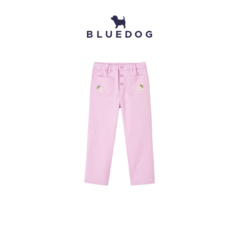BLUEDOG蓝狗夏季刺绣直筒长裤松紧腰九分裤男童女童百搭休闲裤