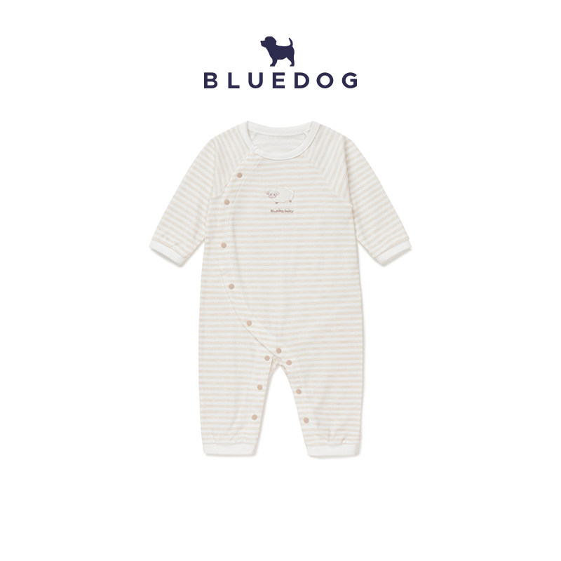 BLUEDOG 韩国蓝狗婴儿连体衣软萌小羊条纹前开扣爬服男女宝宝哈衣