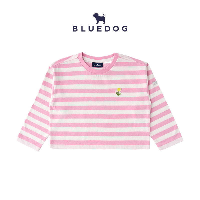 BLUEDOG 韩国蓝狗26SS春夏女童圆领条纹长袖T恤休闲风儿童上衣
