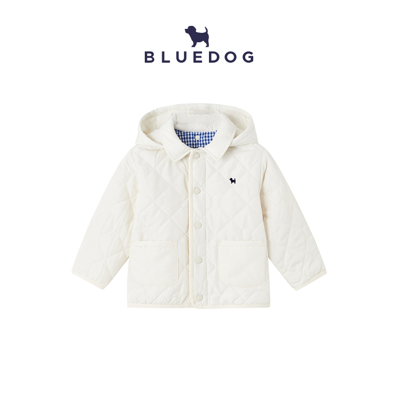 BLUEDOG蓝狗韩国25年新早春宝宝绗缝翻领连帽可拆宽松儿童薄外套
