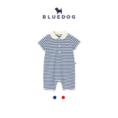 连体衣短袖 BLUEDOG蓝狗春夏翻领条纹短袖 连身服百搭短袖 爬服