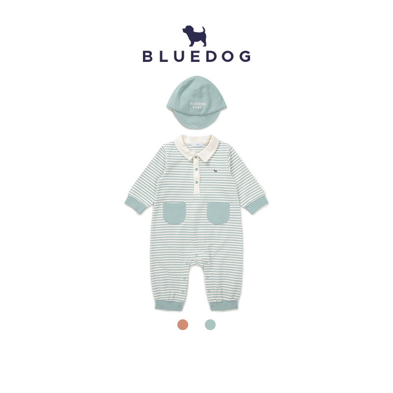 BLUEDOG 韩国蓝狗婴儿连体衣套装韩版长袖连身服宝宝棒球帽两件套