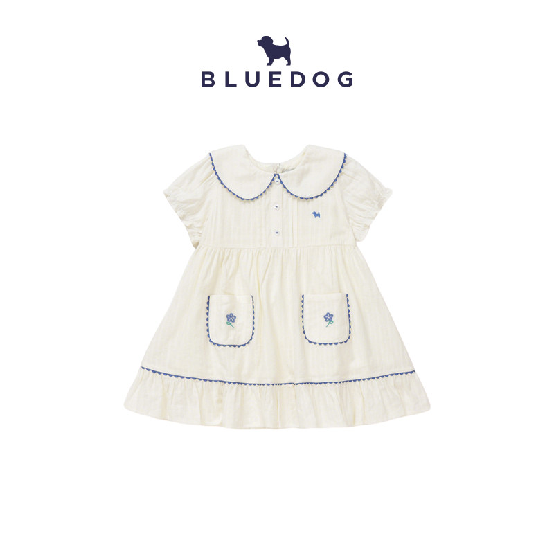 BLUEDOG 韩国蓝狗26SS夏轻薄清爽刺绣连衣裙甜美短袖儿童连衣裙