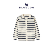 BLUEDOG 蓝狗韩国新秋冬薄外套翻领条纹简约百搭休闲针织衫