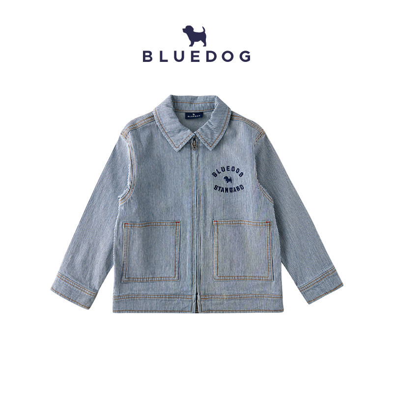 BLUEDOG 蓝狗休闲儿童条纹牛仔外套男童外套百搭大口袋外套