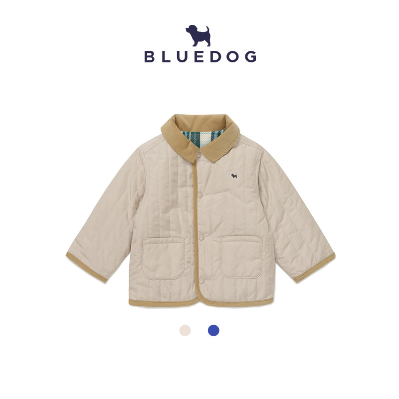 BLUEDOG 韩国蓝狗26FW新款翻领双口袋棉服保暖双面穿面包服外套