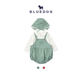 小童百搭格子套装 BLUEDOG 韩国蓝狗25FW秋冬细格纹三角衣套装