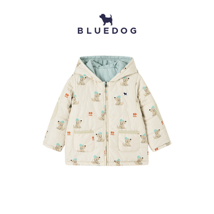 BLUEDOG 男生童双面狗狗图案连帽棉服外套保暖 韩国蓝狗25FW冬季