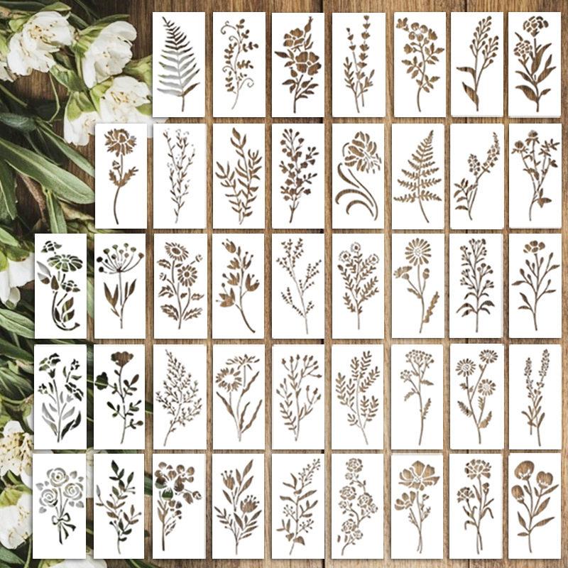 亚马逊跨境野花家居pet模板花卉植物喷绘墙面手账插画涂鸦diy装饰