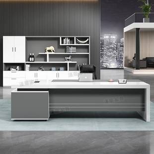 老板桌经约现代桌大气总裁桌白简色时尚理主管办公桌椅组552合大