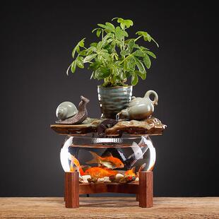 中新式流水玻璃鱼缸水摆小型件桌面客厅茶桌办公室RQS装饰品循环