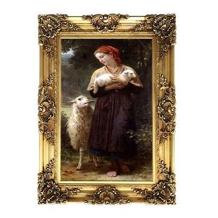 古人物油画玄关装 式 饰DAM画酒店 牧羊女罗欧 典世界名画布格
