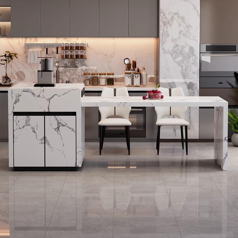 美式轻奢岩板岛台餐桌方一ZW1392体意式小可户型用家中岛台长形伸