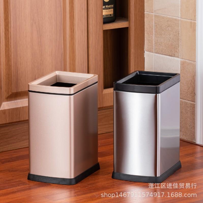 压欧式简约方形无盖圈不钢垃圾桶家用锈客厅办ECA公室卫生间篓纸