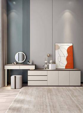 视轻奢梳妆台收纳柜组合一体主卧室ZG-65182间电柜书桌木化妆实房