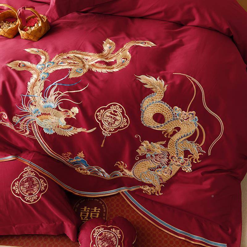 立100支刺绣婚嫁古古韵全棉四件套纯棉新式体流苏结中婚风大ltao7