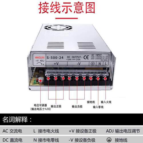 0明开关电源220V转12V33A24V纬14.LHD6A3V48V350W40W500W直流变压