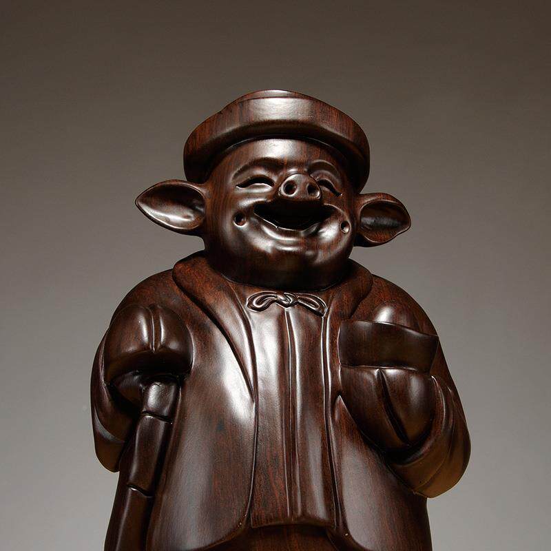 黑檀木雕新中无品牌/式猪猪先生摆件动生物肖手家居办公室桌面装