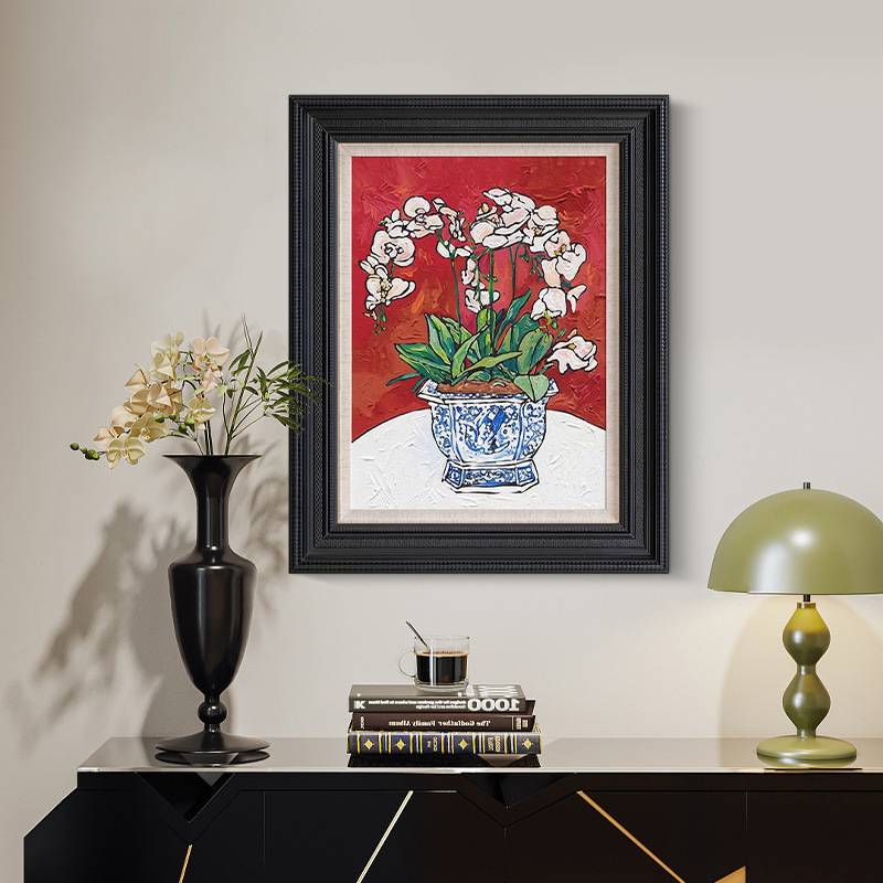 《青花瓷蝴蝶兰》法式中国风复古客厅挂画新中式玄关壁炉装饰画图片